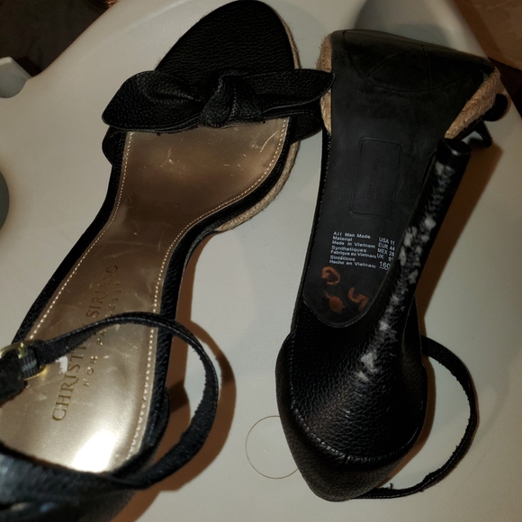 05-Christian Siriano for Payless heels sandals bow ankle strap black weaved edge - Picture 12 of 13